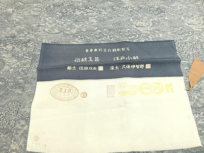 平和屋着物●江戸小紋　彫士：住田双光・染士：久保伊智郎　風景文　丹後ちりめん　反端付き　正絹　逸品　AABJ4647fy