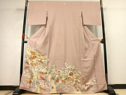 平和屋着物●豪華色留袖　駒刺繍　貝桶花文　金彩　正絹　逸品　AABJ4650fy