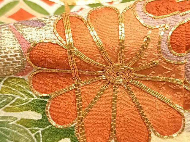 平和屋着物●豪華色留袖　駒刺繍　貝桶花文　金彩　正絹　逸品　AABJ4650fy