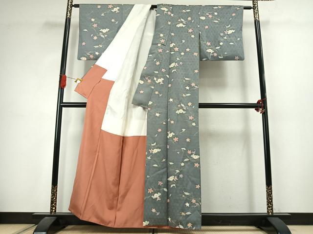 平和屋着物●上質な小紋　草花文　金彩　ますいわ屋扱い　正絹　逸品　AABJ4654fy
