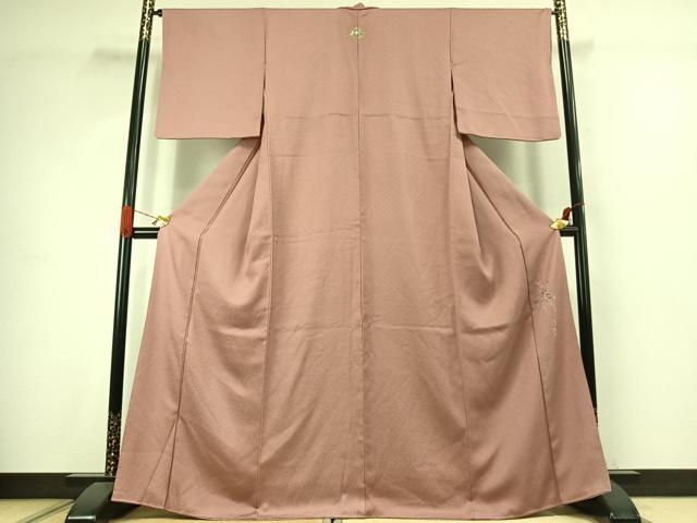 平和屋着物●京加賀友禅　百貫達雄　色無地　霞地紋　ときがら茶色　正絹　逸品　AABJ4657fy