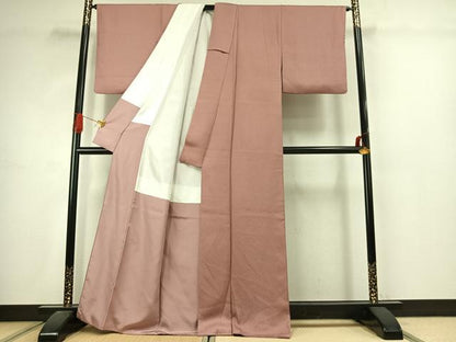 平和屋着物●京加賀友禅　百貫達雄　色無地　霞地紋　ときがら茶色　正絹　逸品　AABJ4657fy