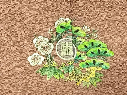 平和屋着物●京加賀友禅　百貫達雄　色無地　霞地紋　ときがら茶色　正絹　逸品　AABJ4657fy