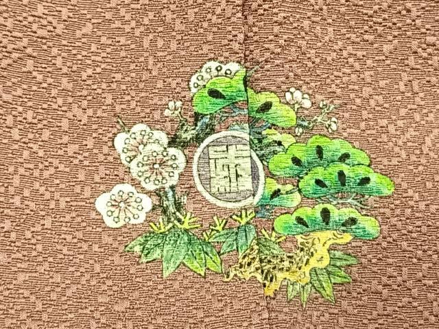 平和屋着物●京加賀友禅　百貫達雄　色無地　霞地紋　ときがら茶色　正絹　逸品　AABJ4657fy
