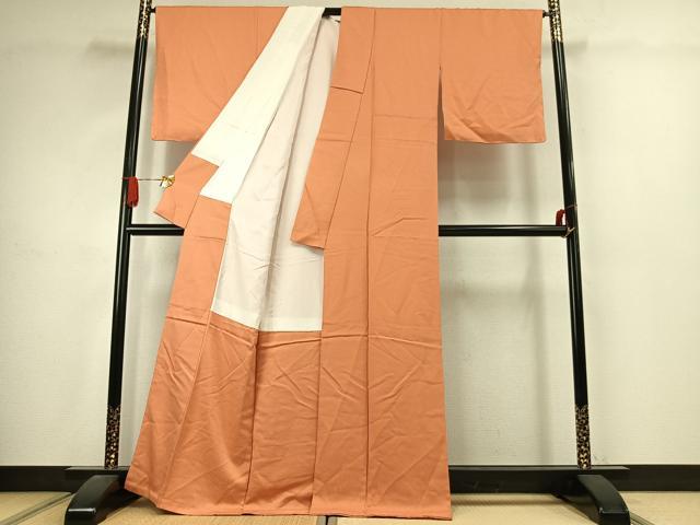 平和屋着物●本草木染作家　瑞寶　色無地　花唐草地紋　黄丹色　正絹　逸品　未使用　AABJ4659fy
