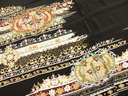 平和屋着物●小澤達二　黒留袖　狩猟洋花文　金糸　浜ちりめん　仮絵羽　正絹　逸品　未使用　AABJ4660fy