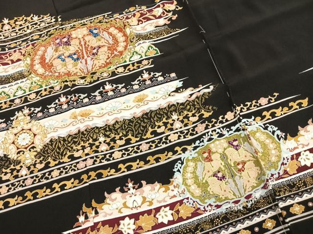平和屋着物●小澤達二　黒留袖　狩猟洋花文　金糸　浜ちりめん　仮絵羽　正絹　逸品　未使用　AABJ4660fy