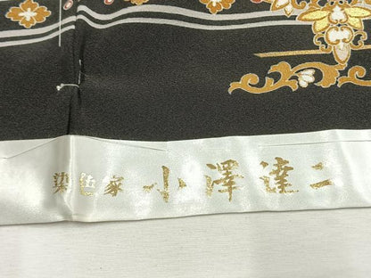 平和屋着物●小澤達二　黒留袖　狩猟洋花文　金糸　浜ちりめん　仮絵羽　正絹　逸品　未使用　AABJ4660fy