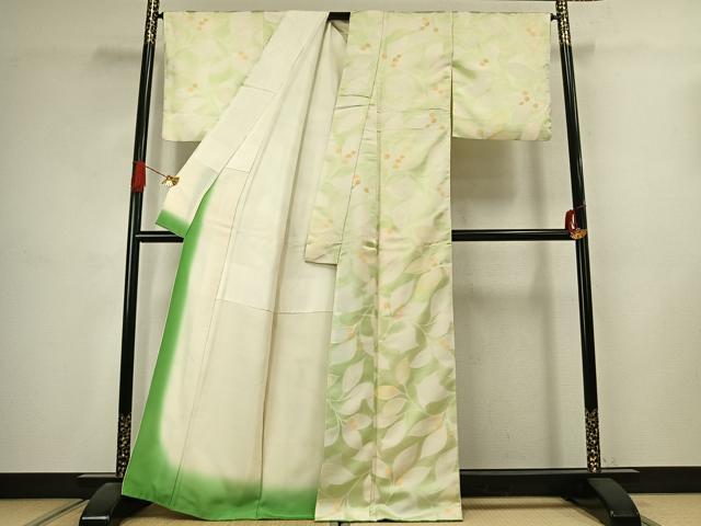 平和屋着物●上質な小紋　地紋起こし　枝葉文　正絹　逸品　AABJ4665fy
