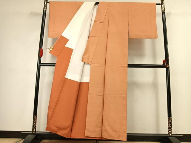 平和屋着物●結城紬　色無地　小麦色　正絹　逸品　AABJ4666fy