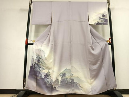 平和屋着物●訪問着　風景樹林文　暈し染め　金銀彩　正絹　逸品　AABJ4669fy
