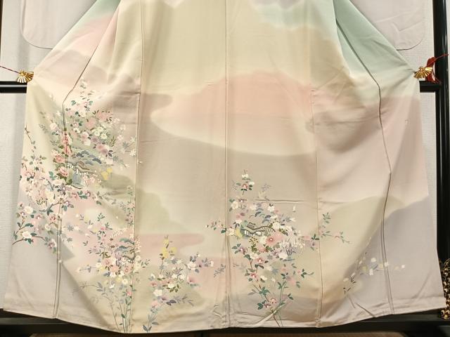 平和屋着物●訪問着　友禅　作家物　風景花文　暈し染め　正絹　逸品　AABJ4671fy