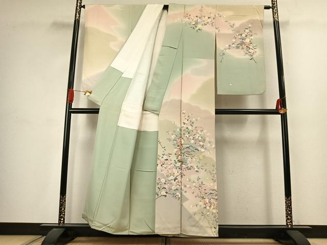 平和屋着物●訪問着　友禅　作家物　風景花文　暈し染め　正絹　逸品　AABJ4671fy