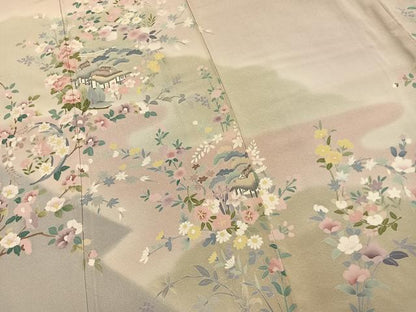平和屋着物●訪問着　友禅　作家物　風景花文　暈し染め　正絹　逸品　AABJ4671fy