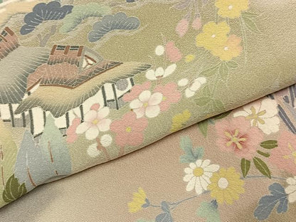 平和屋着物●訪問着　友禅　作家物　風景花文　暈し染め　正絹　逸品　AABJ4671fy