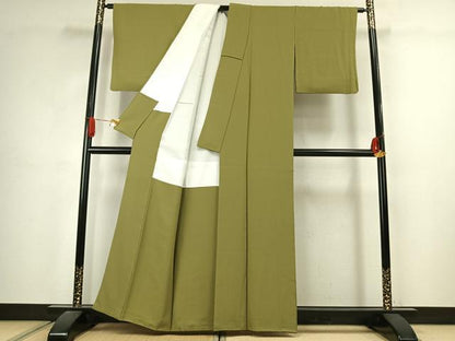 平和屋着物●上質な色無地　根岸色　正絹　逸品　AABJ4674fy