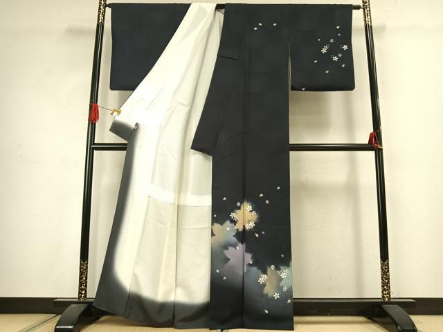 平和屋着物●訪問着　手描き　舞桜文　暈し染め　金彩　さが美扱い　正絹　逸品　AABJ4677fy