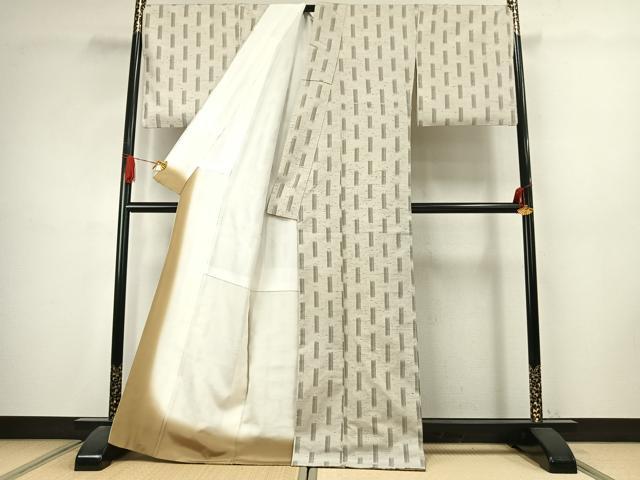 平和屋着物●ぜんまい紬　幾何学文様　反端付き　正絹　逸品　AABJ4678fy
