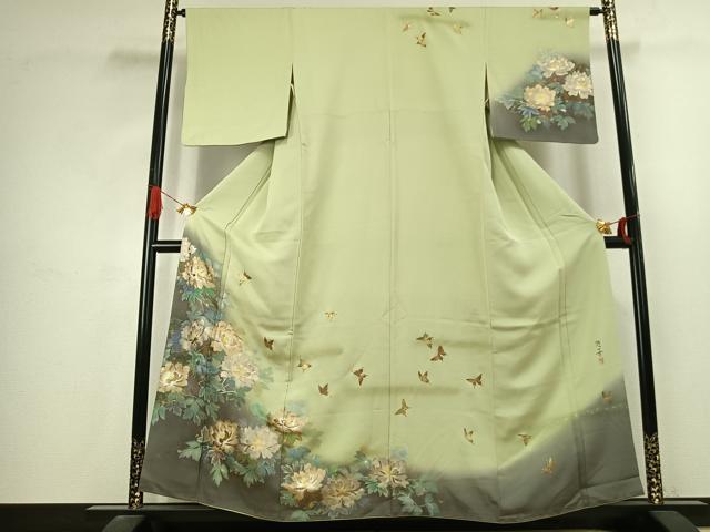 平和屋着物●訪問着　作家物　花蝶文　暈し染め　金銀彩　正絹　逸品　AABJ4679fy
