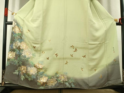 平和屋着物●訪問着　作家物　花蝶文　暈し染め　金銀彩　正絹　逸品　AABJ4679fy