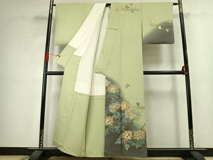 平和屋着物●訪問着　作家物　花蝶文　暈し染め　金銀彩　正絹　逸品　AABJ4679fy