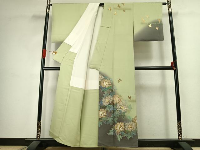 平和屋着物●訪問着　作家物　花蝶文　暈し染め　金銀彩　正絹　逸品　AABJ4679fy