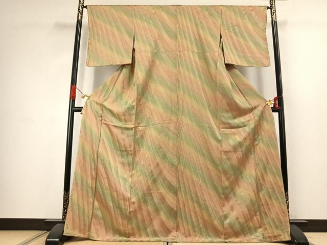 平和屋着物●上質な小紋　斜縞　暈し染め　正絹　逸品　未使用　AABJ4681fy