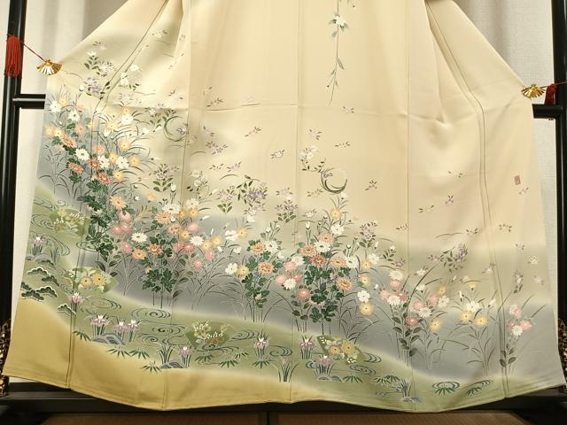 平和屋着物●十日町友禅作家　一梗　訪問着　地紙花文　暈し染め　正絹　逸品　未使用　AABJ4683fy