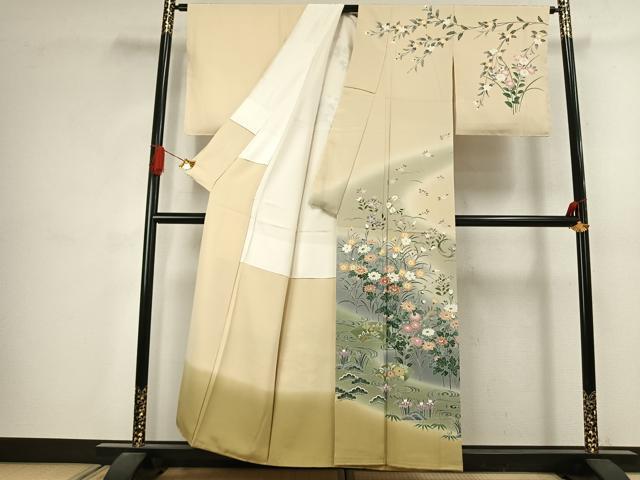 平和屋着物●十日町友禅作家　一梗　訪問着　地紙花文　暈し染め　正絹　逸品　未使用　AABJ4683fy