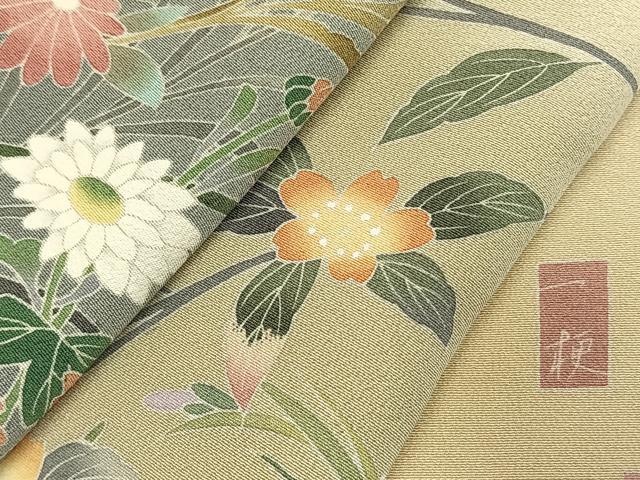 平和屋着物●十日町友禅作家　一梗　訪問着　地紙花文　暈し染め　正絹　逸品　未使用　AABJ4683fy