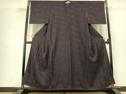 平和屋着物●上質な色無地　立波地紋　深紫色　正絹　逸品　未使用　AABJ4686fy