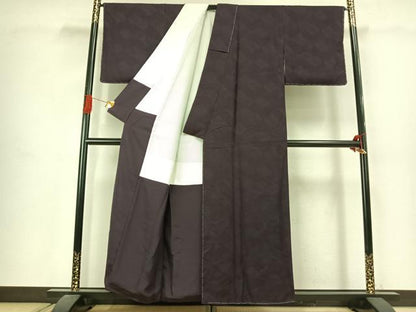 平和屋着物●上質な色無地　立波地紋　深紫色　正絹　逸品　未使用　AABJ4686fy