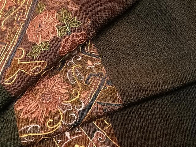 平和屋着物●訪問着　総刺繍　駒刺繍　花間道　鬼しぼ縮緬　正絹　逸品　AABJ4693fy