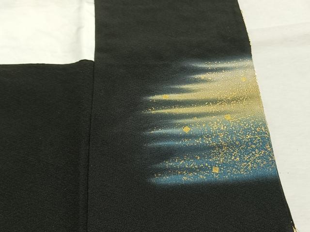 平和屋着物●金彩友禅作家　金彩の魔術師　堀省平　金煌織　黒留袖　駒刺繍　草花文　暈し染め　金銀彩　正絹　逸品　AABJ4695fy