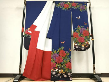 平和屋着物●豪華振袖　舞蝶花鳥文　金彩　正絹　逸品　AABJ4699fy