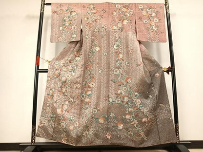 平和屋着物●訪問着　辻が花　金彩　銀通し地　正絹　逸品　AABJ4701fy