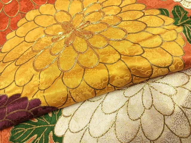 平和屋着物●豪華振袖　駒刺繍　草花文　金彩　正絹　逸品　AABJ4702fy