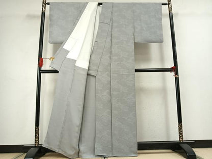 平和屋着物●上質な色無地　雲取り地紋　蕎麦切色　正絹　逸品　AABJ4704fy
