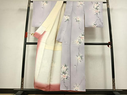 平和屋着物●二代目清次郎　手描き　小紋　草花文　暈し染め　正絹　逸品　AABJ4705fy