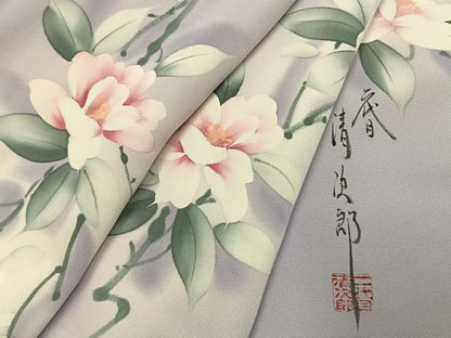 平和屋着物●二代目清次郎　手描き　小紋　草花文　暈し染め　正絹　逸品　AABJ4705fy