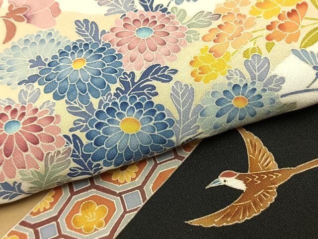 平和屋着物●本加賀友禅作家　毎田仁郎　黒留袖　花鳥文　ロング丈　正絹　逸品　AABJ4706fy
