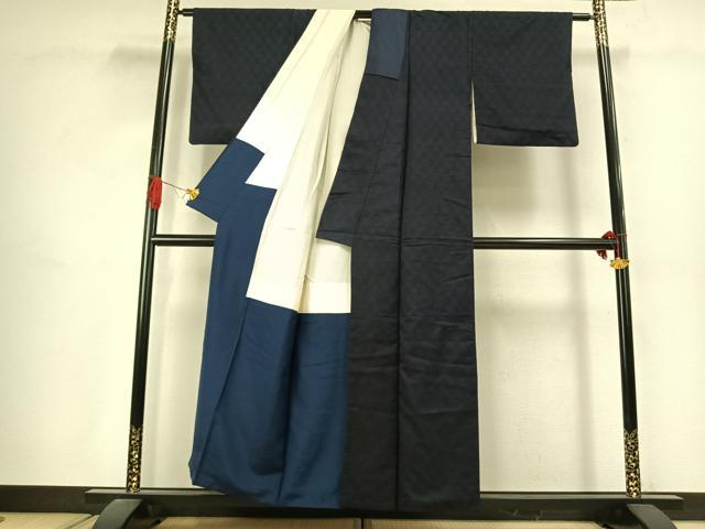 平和屋着物●上質な紬　市松文様　正絹　逸品　AABJ4708fy