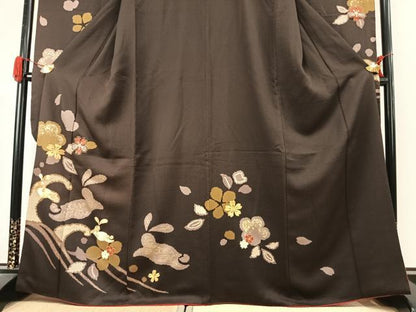 平和屋着物●豪華振袖　総絞り　駒刺繍　兎花文　金彩　正絹　逸品　AABJ4713fy