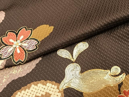 平和屋着物●豪華振袖　総絞り　駒刺繍　兎花文　金彩　正絹　逸品　AABJ4713fy