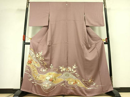 平和屋着物●豪華色留袖　刺繍　草花文　金糸　金彩　正絹　逸品　AABJ4714fy