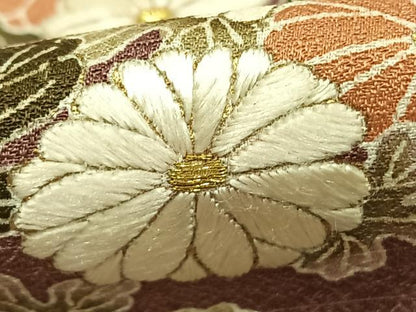 平和屋着物●豪華色留袖　刺繍　草花文　金糸　金彩　正絹　逸品　AABJ4714fy