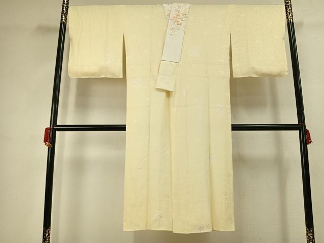 平和屋着物●長襦袢　袷　舞花文　半衿刺繍　正絹　逸品　AABJ4716fy