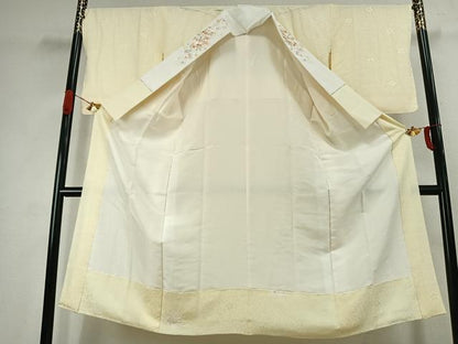 平和屋着物●長襦袢　袷　舞花文　半衿刺繍　正絹　逸品　AABJ4716fy