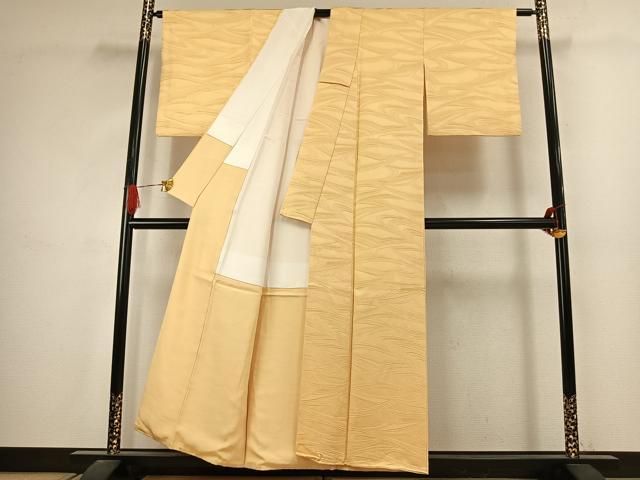平和屋着物●上質な色無地　流水地紋　蜂蜜色　正絹　逸品　AABJ4721fy