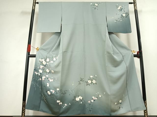 平和屋着物●訪問着　友禅　枝花文　暈し染め　正絹　逸品　AABJ4722fy